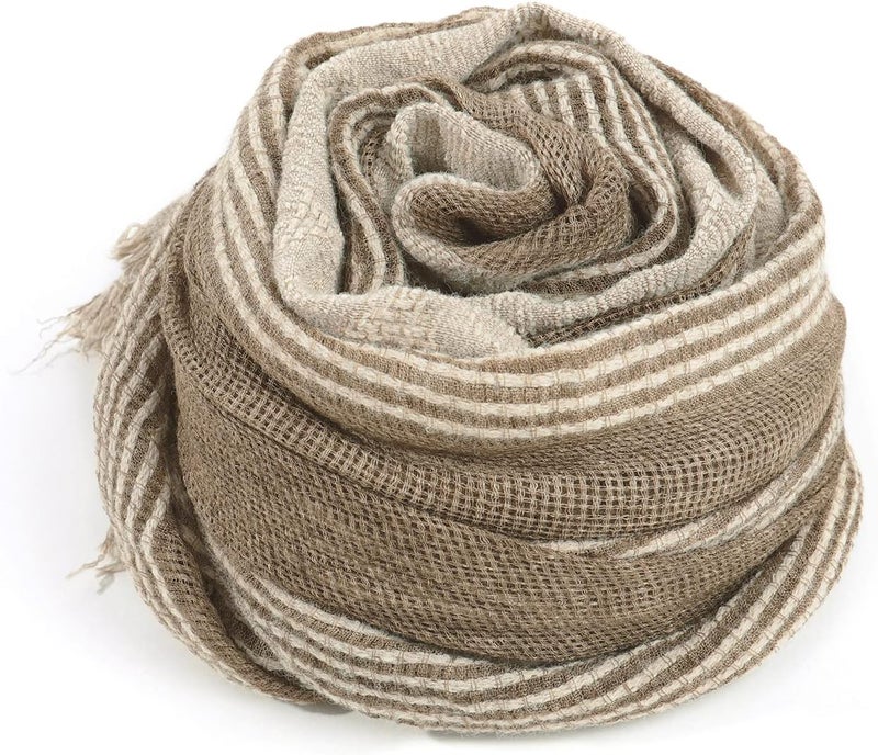 GERINLY Cotton-Linen Scarves Mens Stripe Crinkle Long Scarf Fashion Wrap Shawl for Travel - Image 3